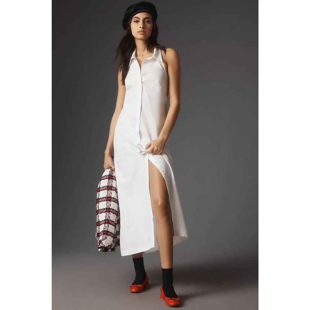 Anthropologie white Midi Halte Dress with Collar